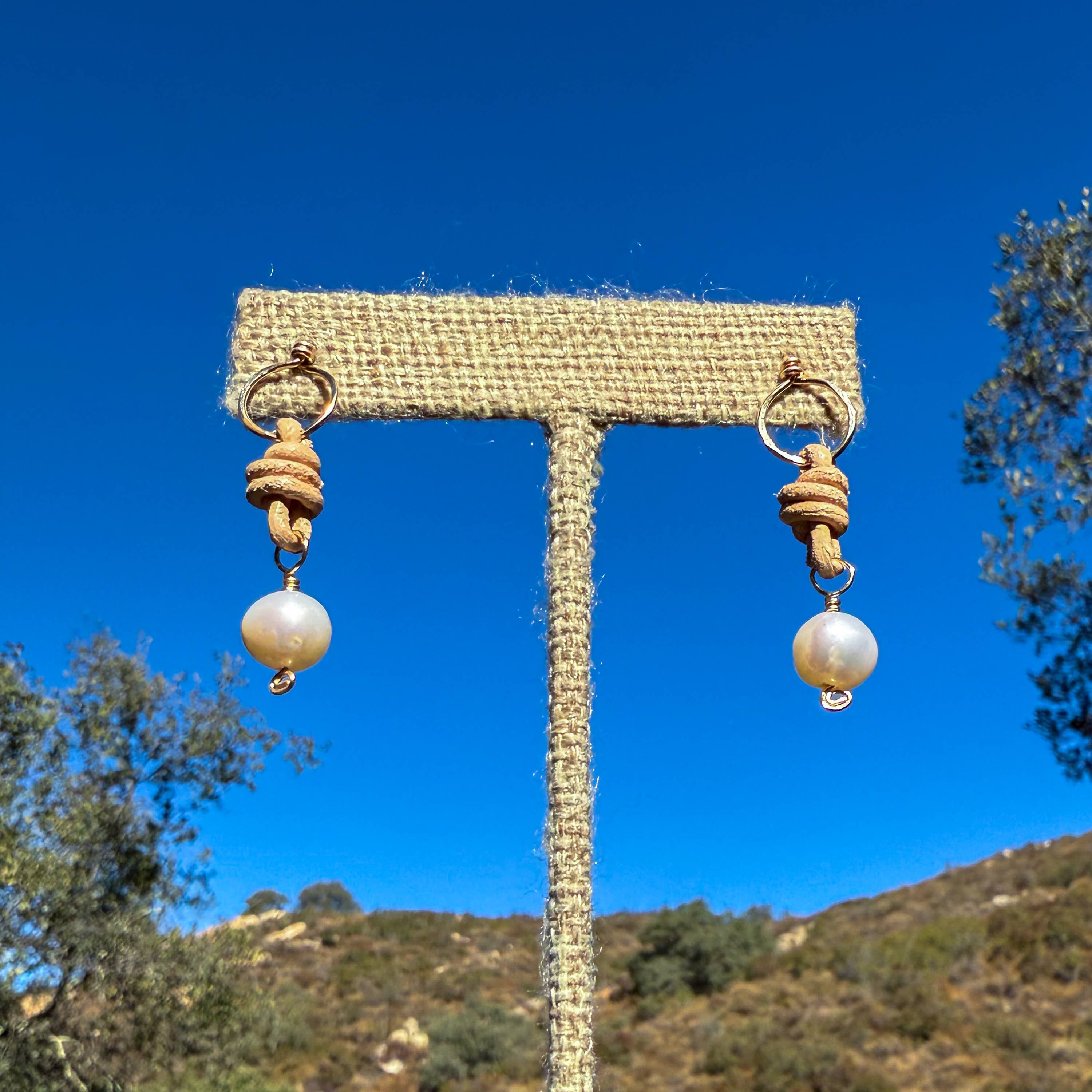 The Stitch Alliance - Wholesale Dangle Earrings - Freshwater Pearl Drop Earrings / 14k Gold Fill / Leather5