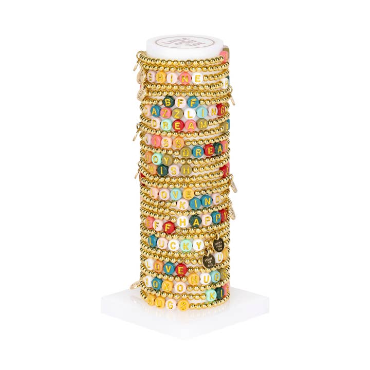 Kids Bracelet Tower – Grab & Go Dainty Gold Word Bracelets for wholesale by Little Miss Zoe
