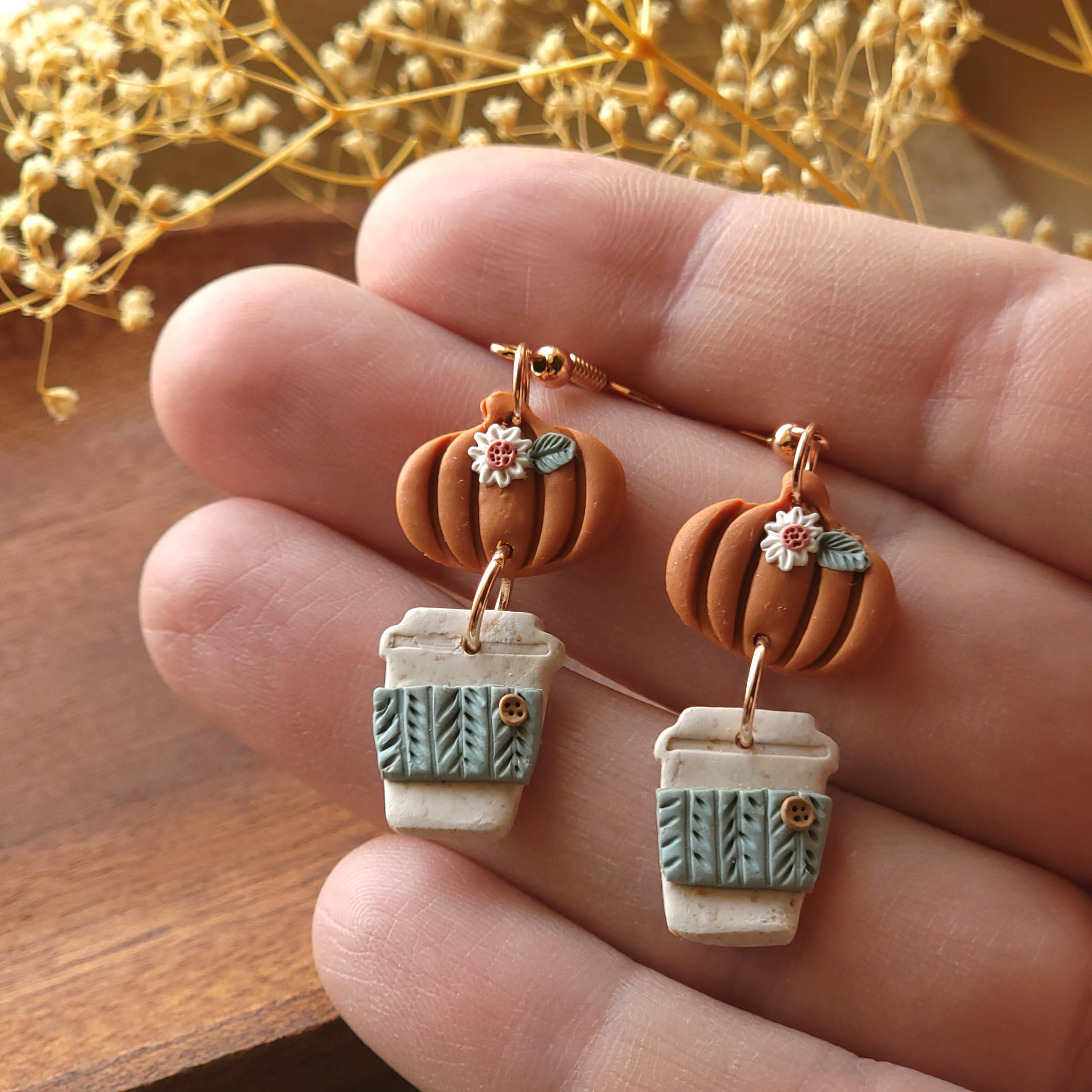 Foxy Method - Wholesale Dangle Earrings - Pumpkin Latte Coffee Dangle Polymer Clay Earrings for Fall