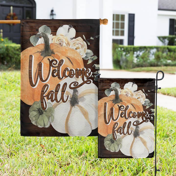 Flags - Fall Watercolor Pumpkins for wholesale by Boutique Monogram