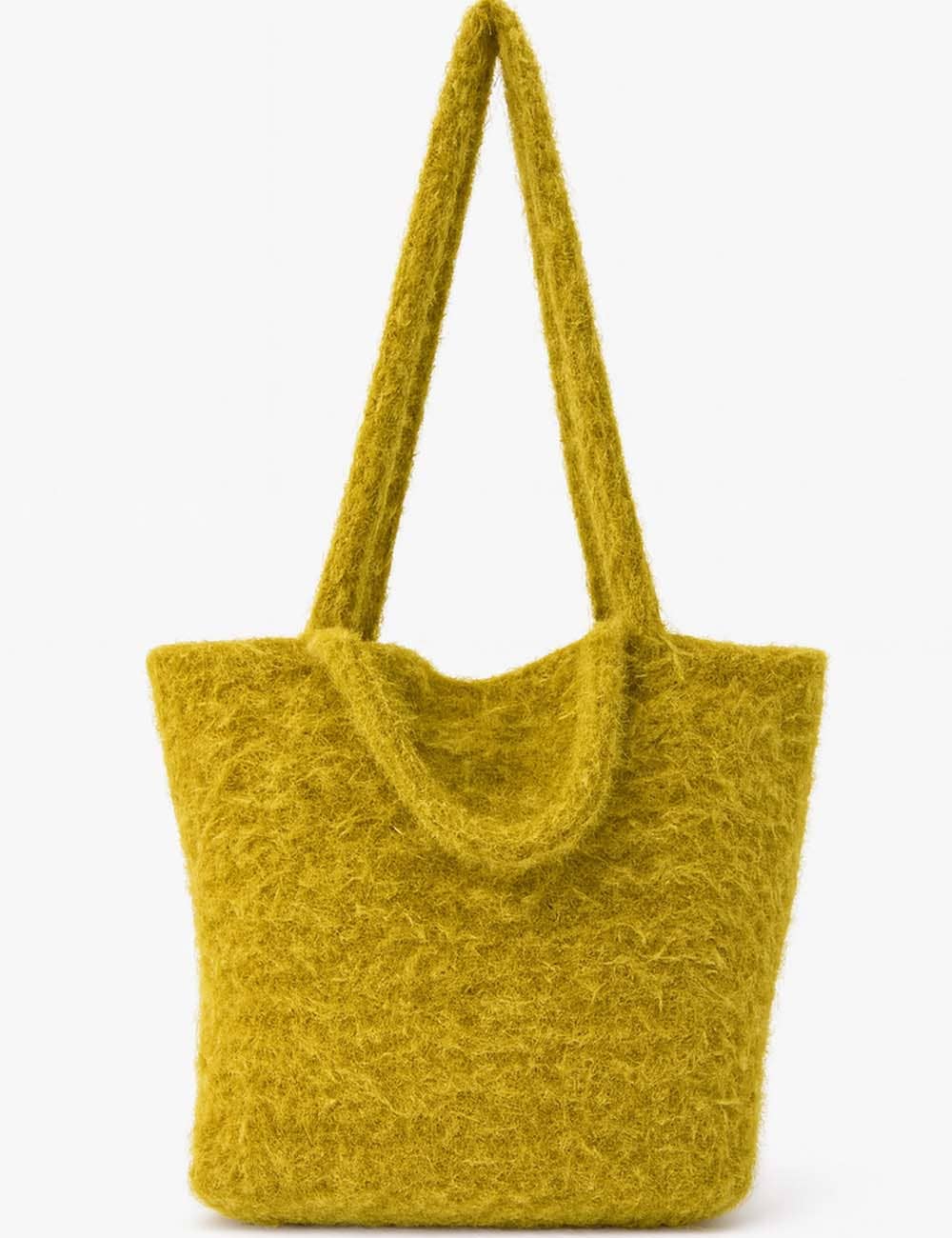 Mustard Ladies Faux Fur Solid Color Shoulder Tote Bag for wholesale on Faire2