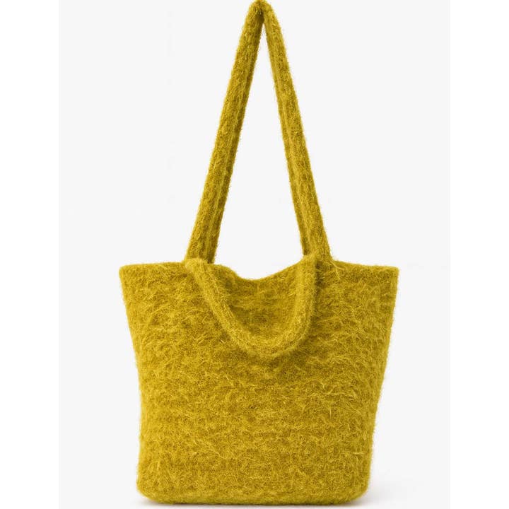 Mustard Ladies Faux Fur Solid Color Shoulder Tote Bag for wholesale on Faire2