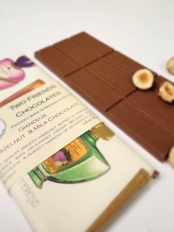Local Handcrafted Milk Chocolate Hazelnut Gianduja Bar for wholesale by Two Friends Chocolates