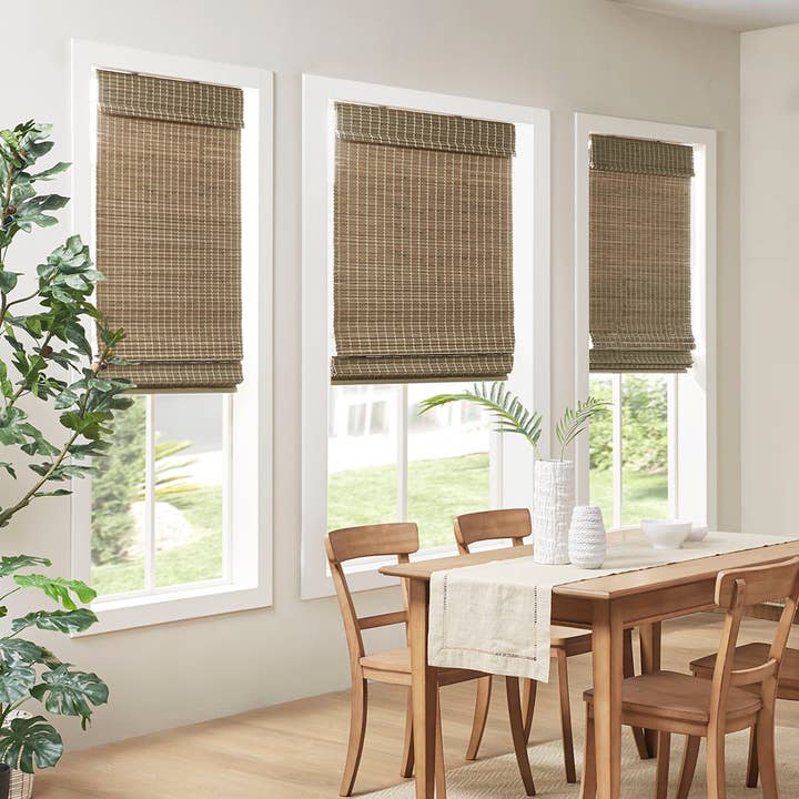 Olliix - Wholesale Curtain - Bamboo Light Filtering Roman Shade 64"L, Natural Ash
