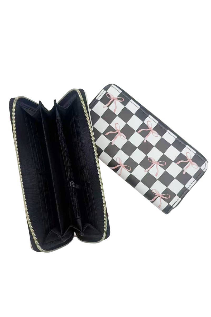 BOWKNOT CHECKED Trendy Bow Ribbon Vegan Leather Long Wallet for wholesale on Faire1