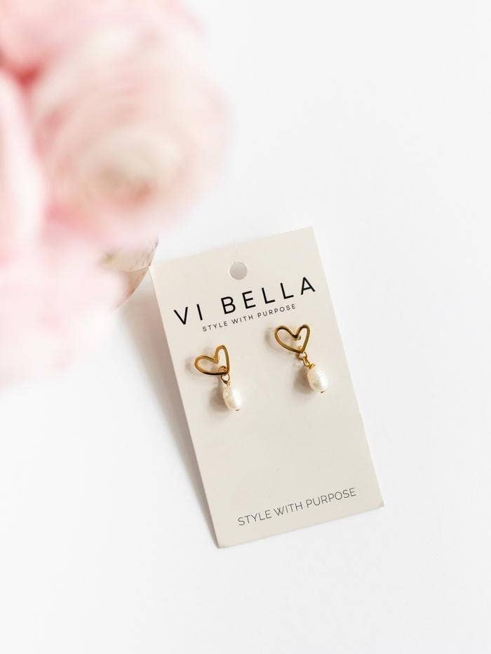 Gold Heart Pearl Drop Earrings for wholesale by Mercy House Global