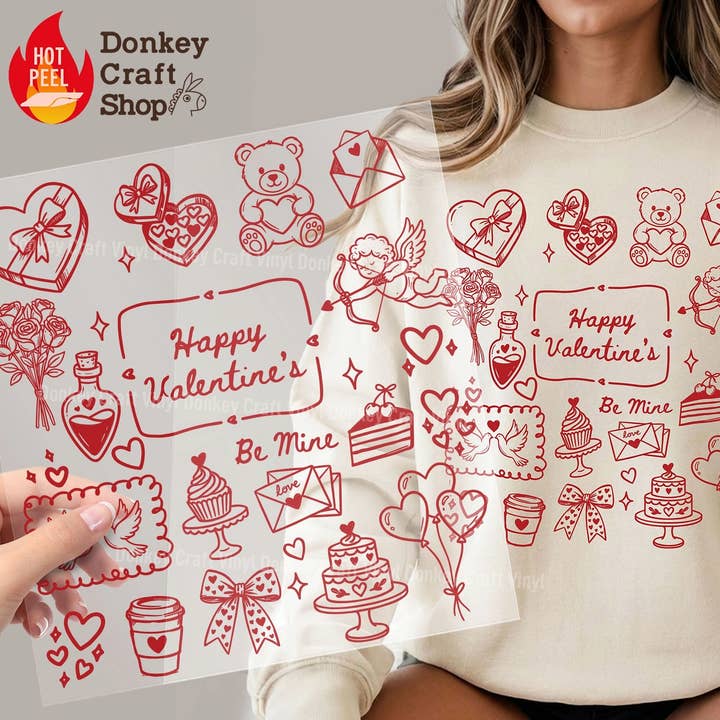 Happy Valentine's DTF Transfers, Ready to press for wholesale by Donkey Craft