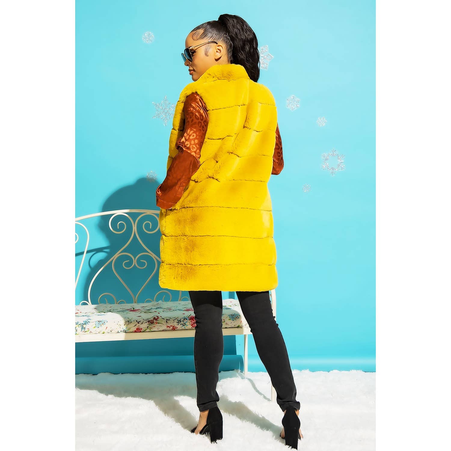Sweet Generis - Vente Veste sans manches – femme - GILET BOUFFANT LONG EN FOURRURE À COL MONTANT36