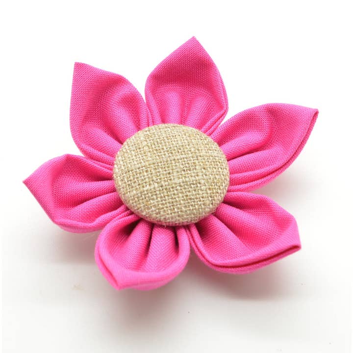 Pink Flower with Burlap Button Center for wholesale by Dog Collar World