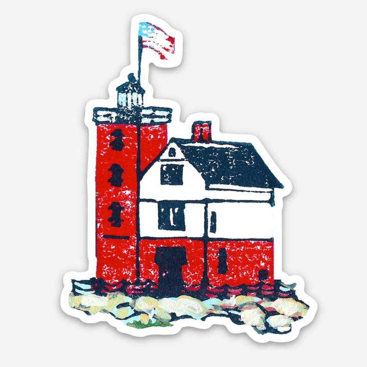Round Island Light Vinyl Sticker for wholesale by Peninsula Prints