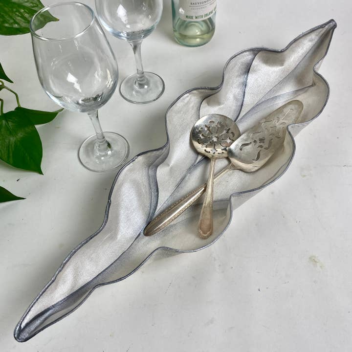 Linen Decorative Tray Basket - White/Silver for wholesale by Carole Shiber Designs