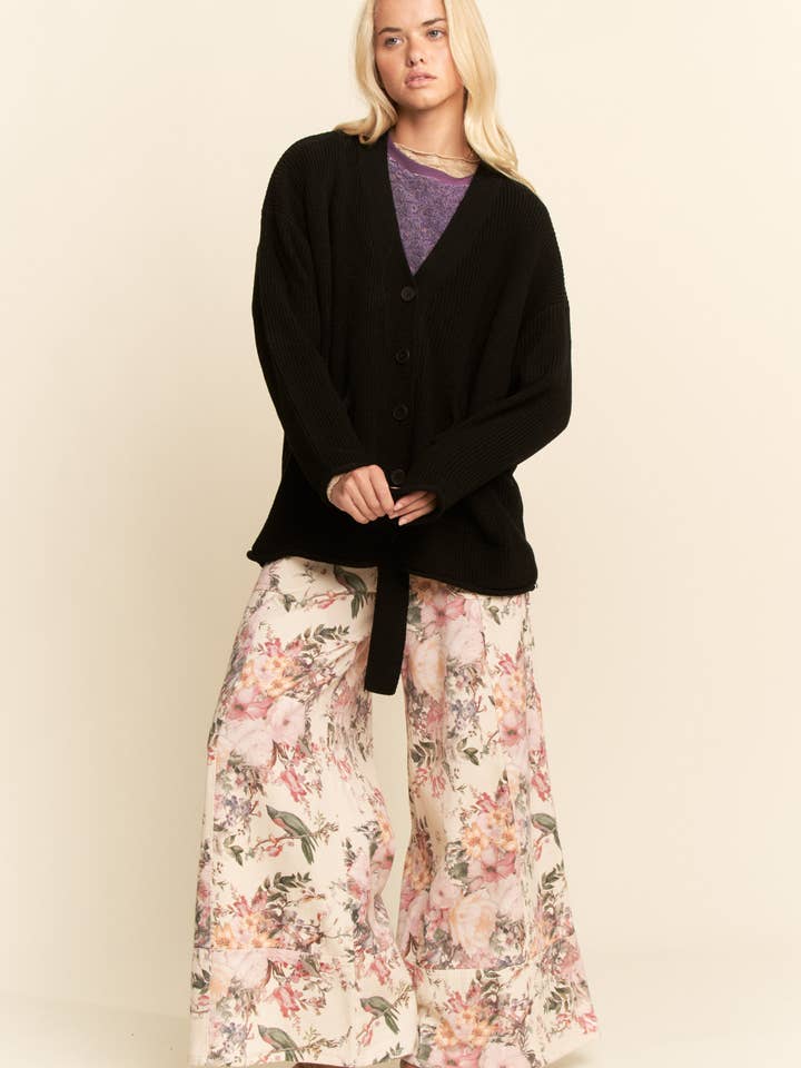 Black LONG OVERSIZED BUTTON-UP CARDIGAN RIBBED TEXTURE for wholesale on Faire7