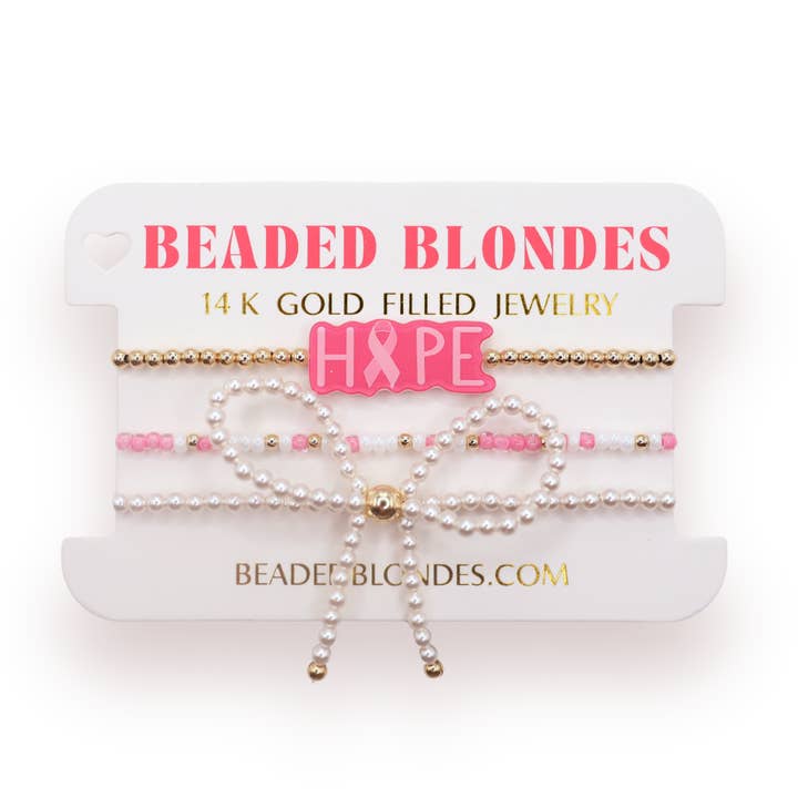 Hope + Sprinkle + Bow Bracelet Stack of 3 for wholesale by Beaded Blondes