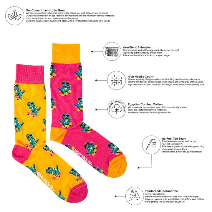 Friday Sock Co. - Wholesale Socks - Men's - Men's Dinos on Skateboards Socks