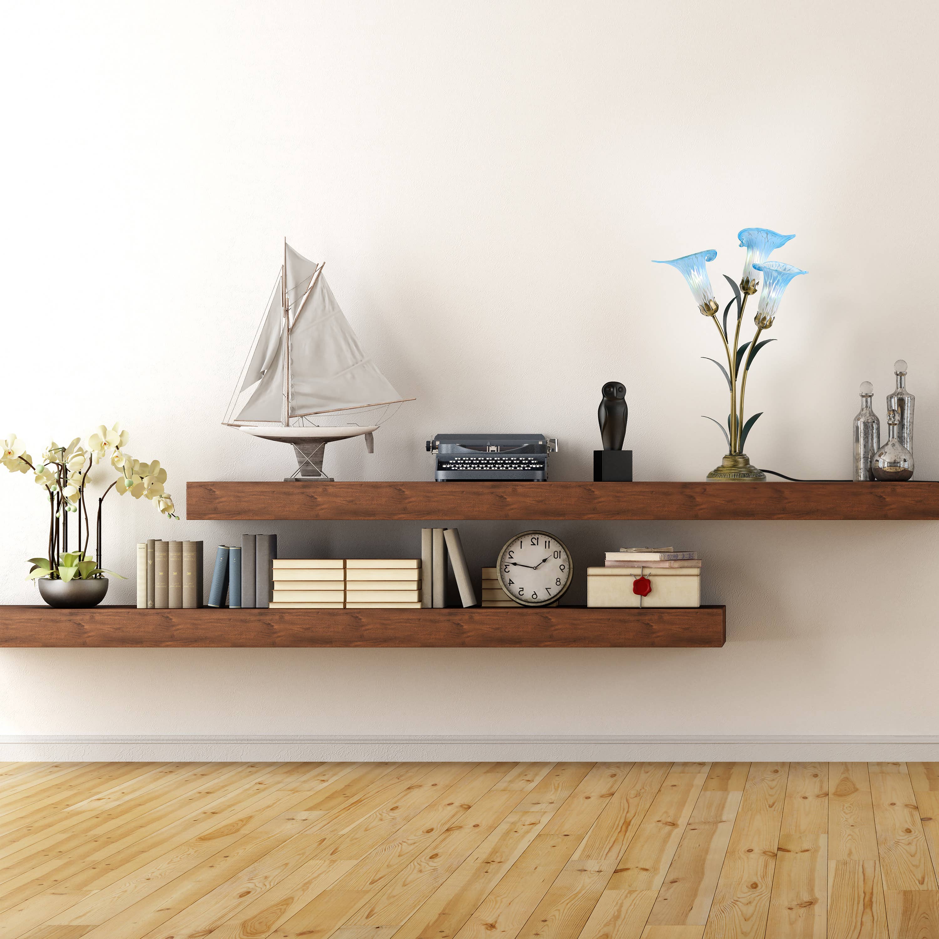 River of Goods - Wholesale Accent/Desk Lamp - 23.5"H Blue 3 Shade Handblown Glass Calla Lily Table Lamp5