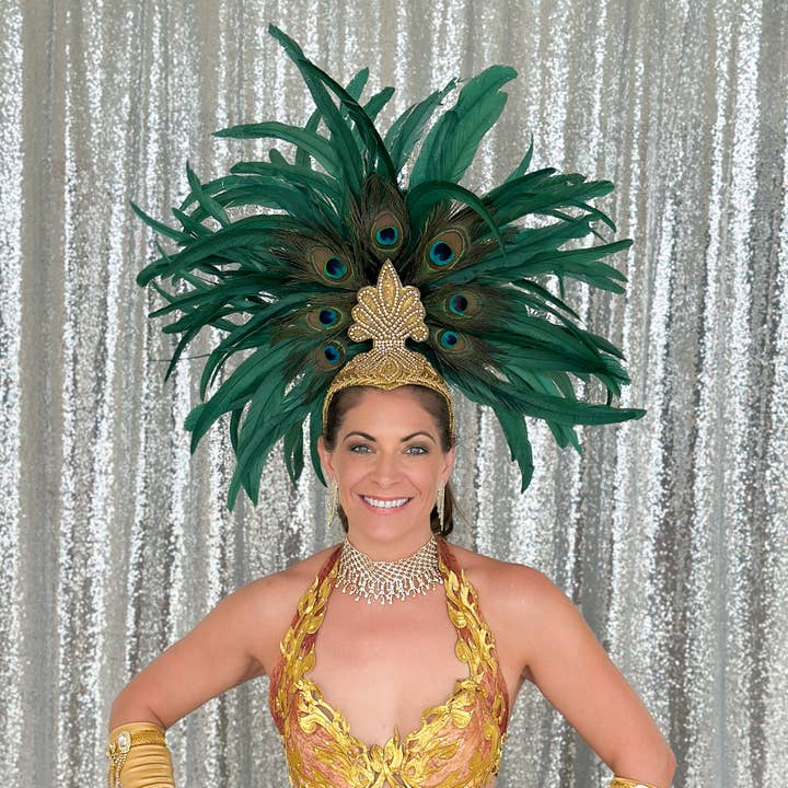 Zizi Kelly Coque and Natural Peacock Feather Showgirl Headpiece for wholesale by Zucker Feather Products
