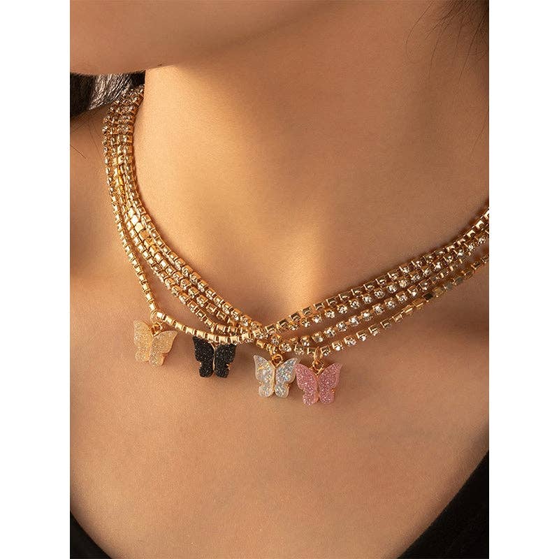 MoodGold - Wholesale Pendant/Charm Necklace - Original Rhinestone Adjustable Contrast Color Butterfly Pendant Necklaces Accessories0