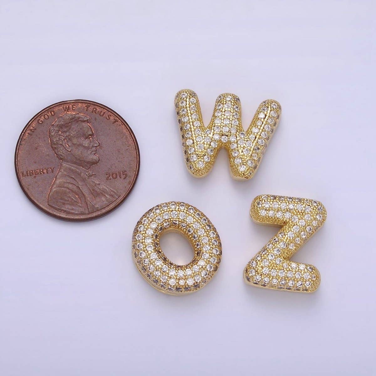Aim Eternal – wholesale Individual charm/pendant – 14K Gold Filled 15mm Micro Paved Balloon Bubble Initial Letter Pendant | A1171-A118326