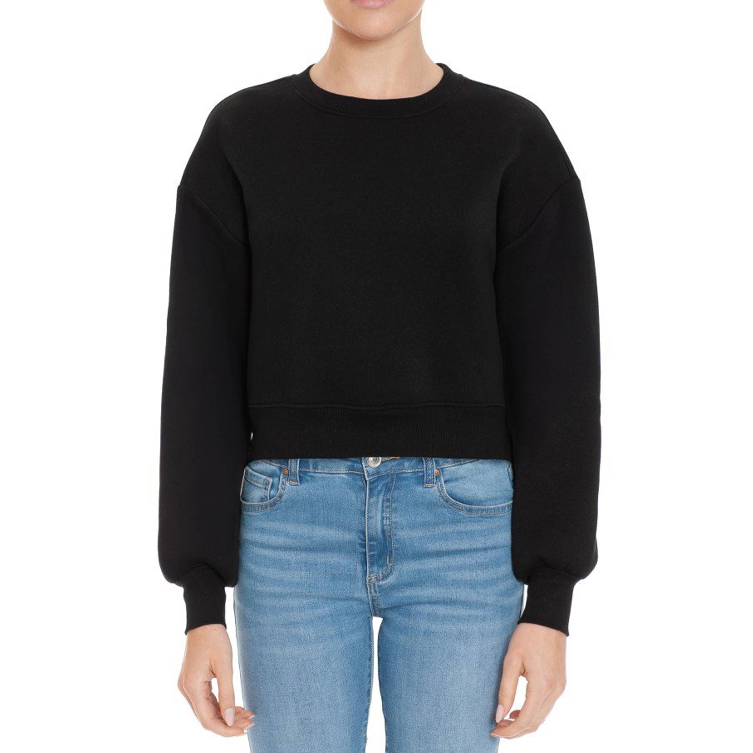 UP CLOTHING - Wholesale Sweatshirt - Women's - FLEECE ROUND NECK LONG SLEEVE CROPPED PULLOVER0