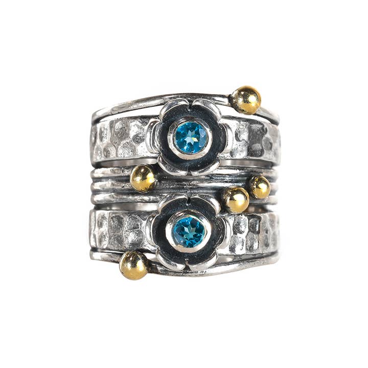 Tiramisu - Wholesale Cocktail/Statement Ring - 925 Silver London Blue Topaz Bloomline Echo Statement Ring
