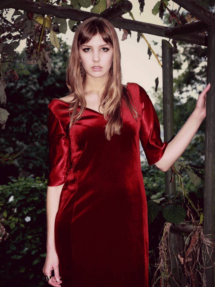 Violet - Velvet Panel Dress for women, Red for wholesale by Madia & Matilda