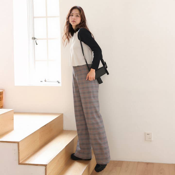 Nurode's Multi Glen Plaid High Waist Wide Leg Pants for wholesale by Robin K