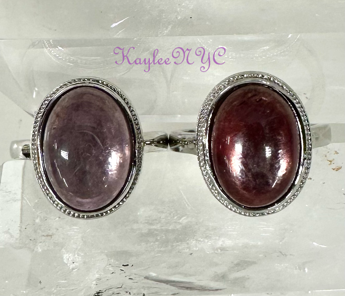 KayleeNYC - Wholesale Single Stone/Solitaire Ring - Natural Purple Mica Lepidolite Ring White Bronze2