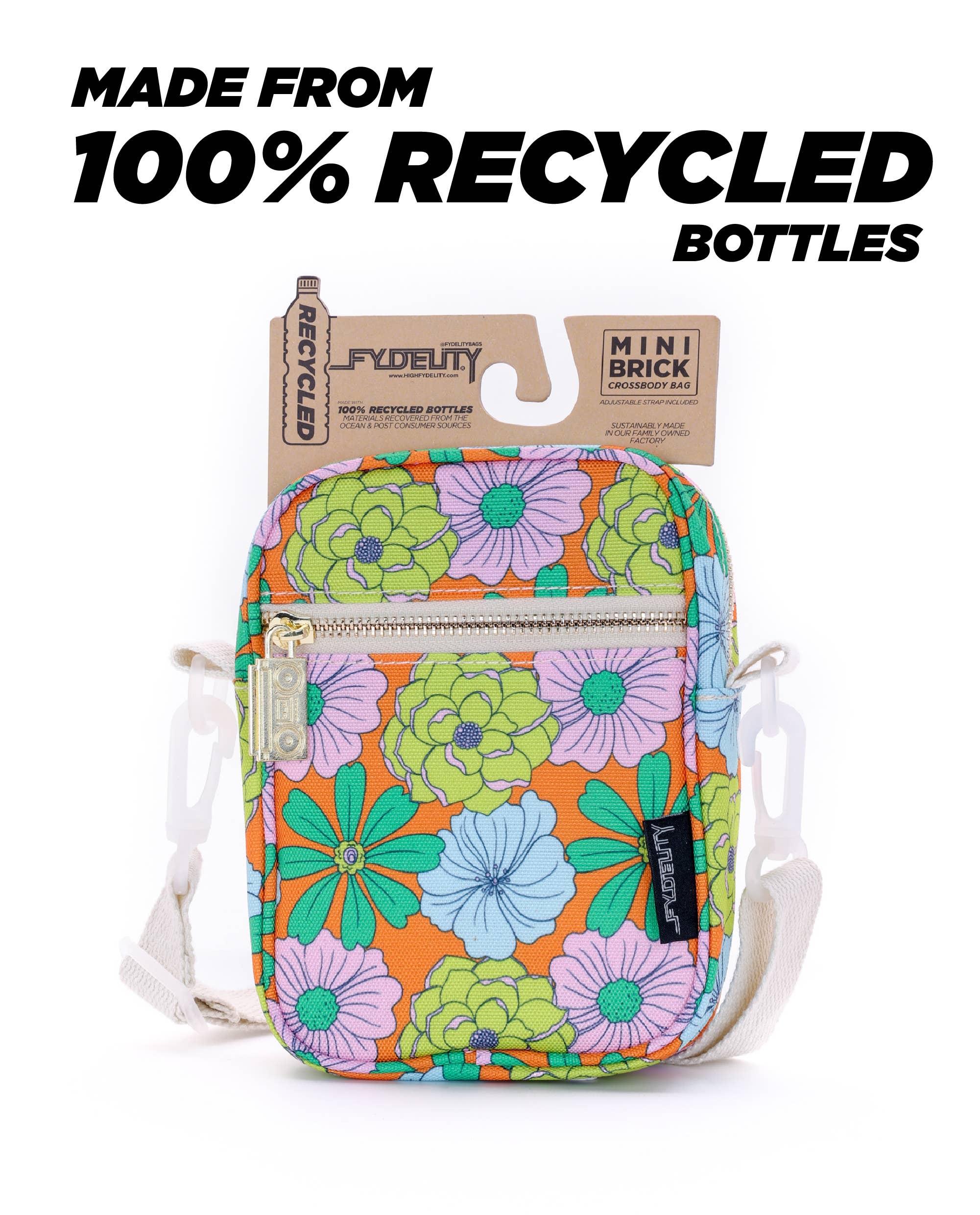 Fydelity - Wholesale Crossbody Bag - Women's - 88618: Mini Brick Bag | Recycled RPET | Floral Orange2