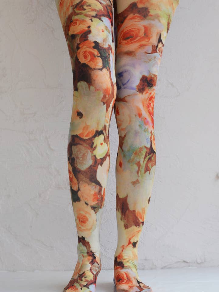 RADIANT ROSES Printed Art Tights for wholesale by Tabbisocks