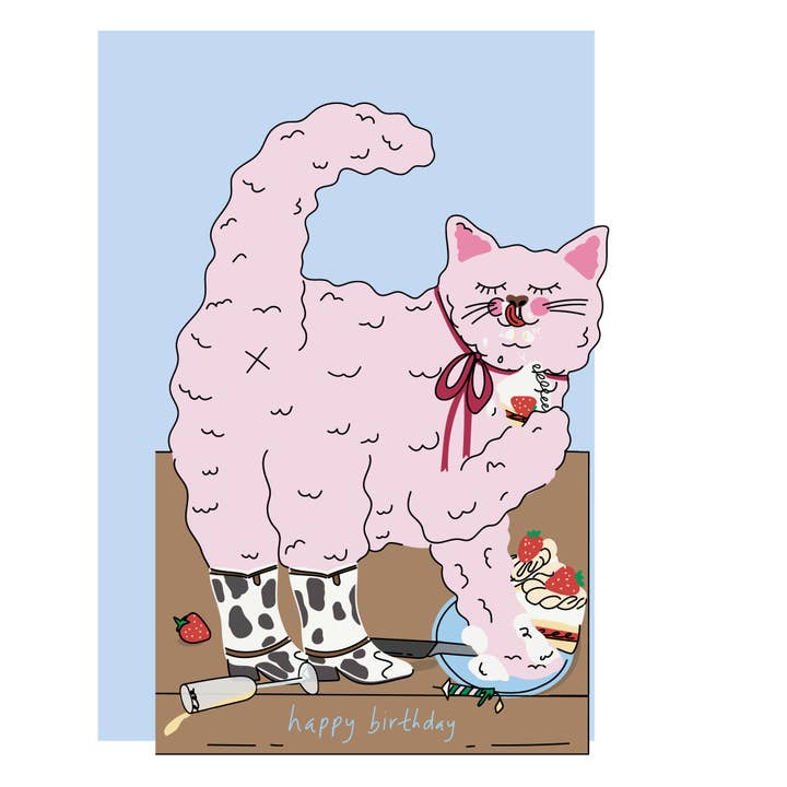 Hé kattenkoek, stansvorm verjaardagskaart voor haar voor wholesale door Eat the Moon | Greeting cards and stationery