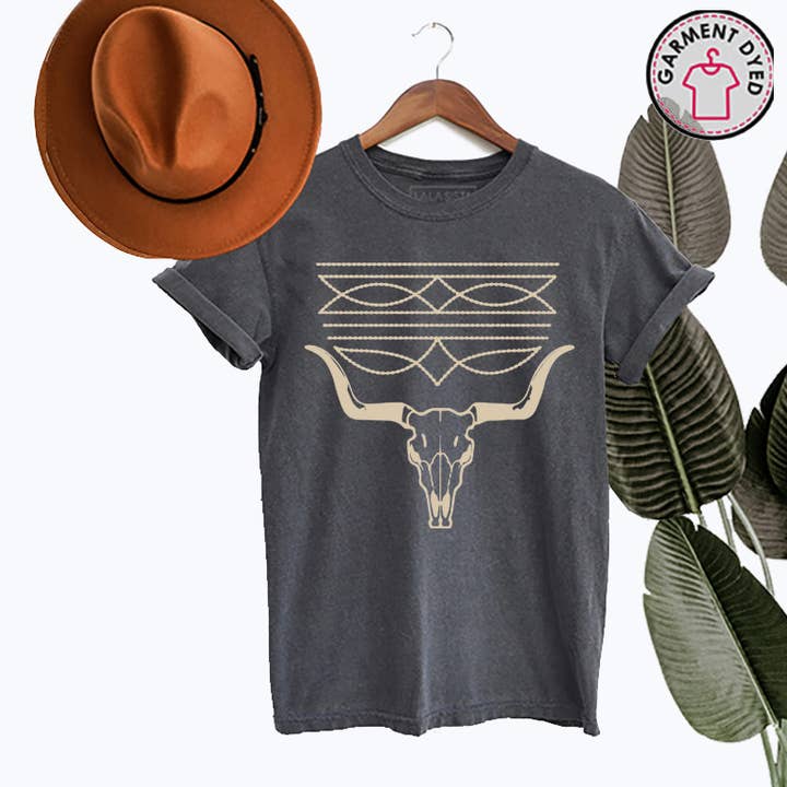 COWSKULL BOOT STITCH WESTERN GRAPHIC T SHIRT for wholesale by LaLaSista