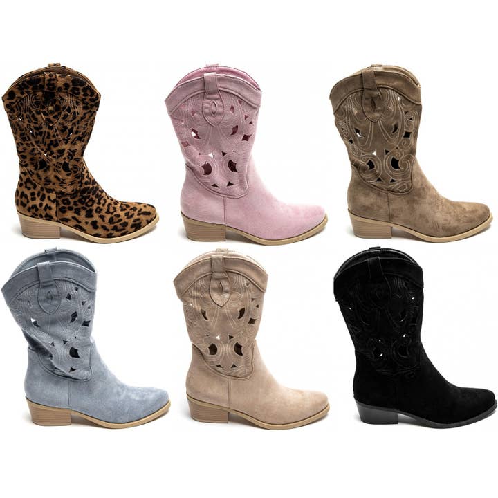 No Doubt Shoes - Wholesale Cowboy Boots - Women's - WOMENS CUT OUT DETAIL EMBROIDERED BLOCK HEEL COWBOY BOOTS19