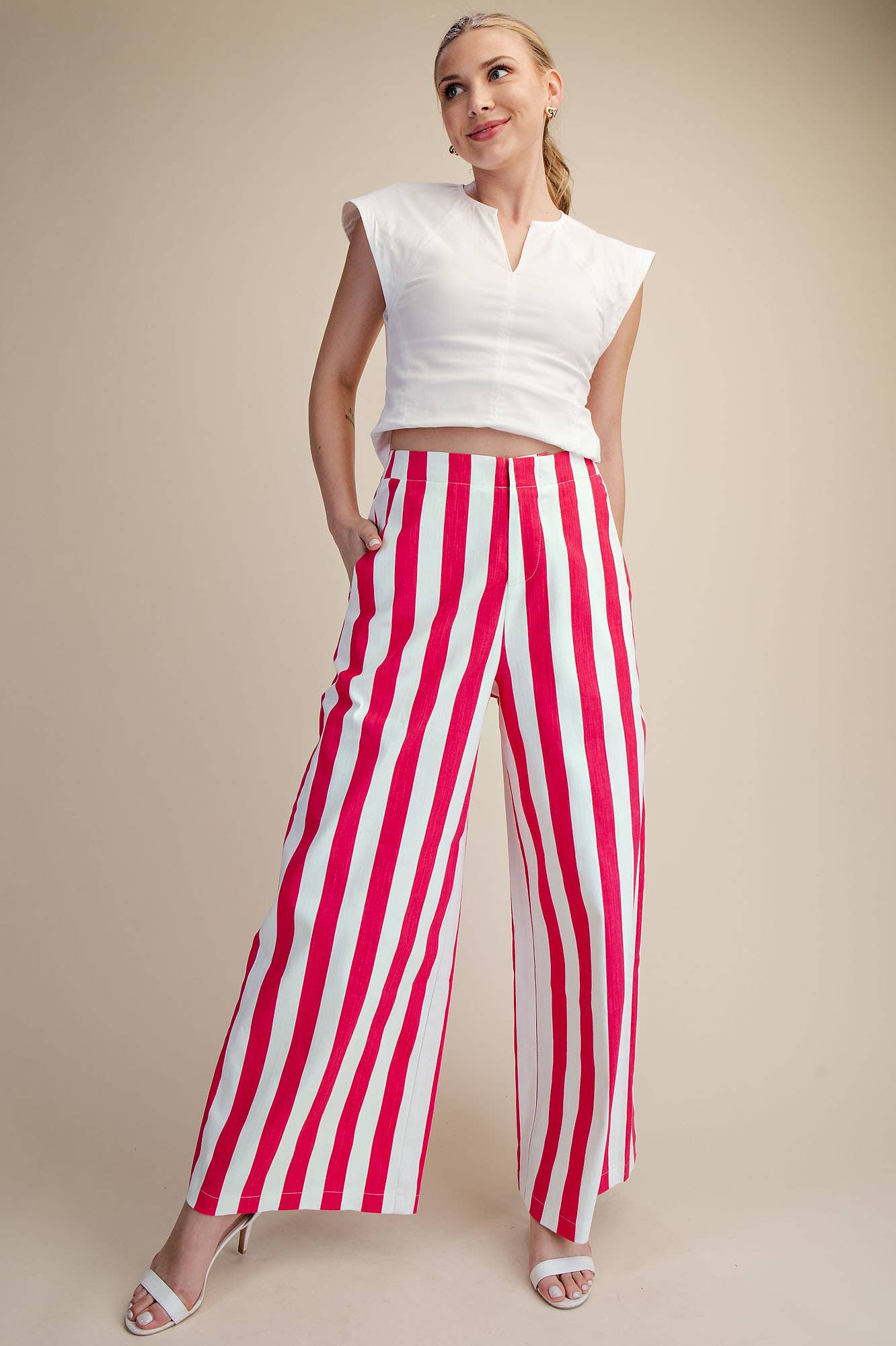 Glam - Wholesale Pants - Women's - Mid-Rise Wide Leg Stripe Pants13