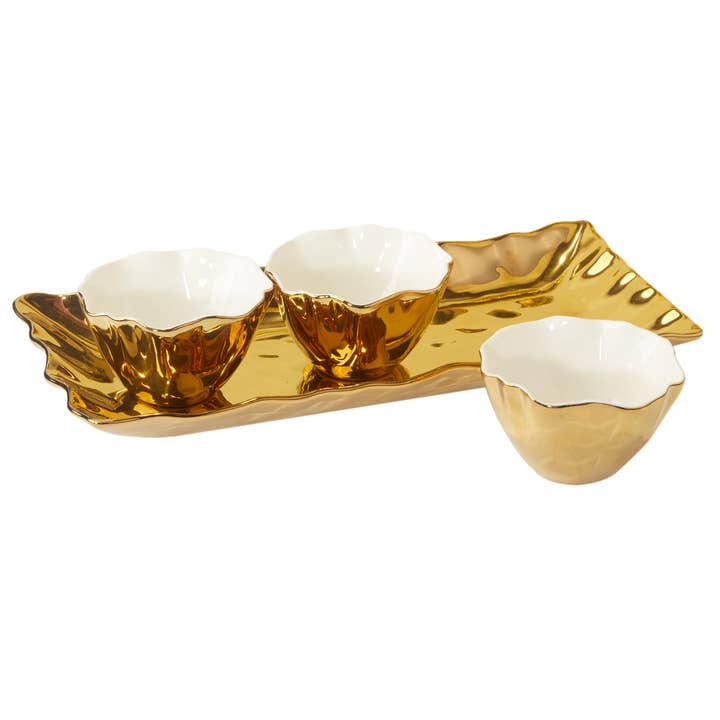 Certified International - Wholesale Serving tray - Gold Coast 4 pc. Tray w Bowls 14x6.25(bowls 4.25x4)4