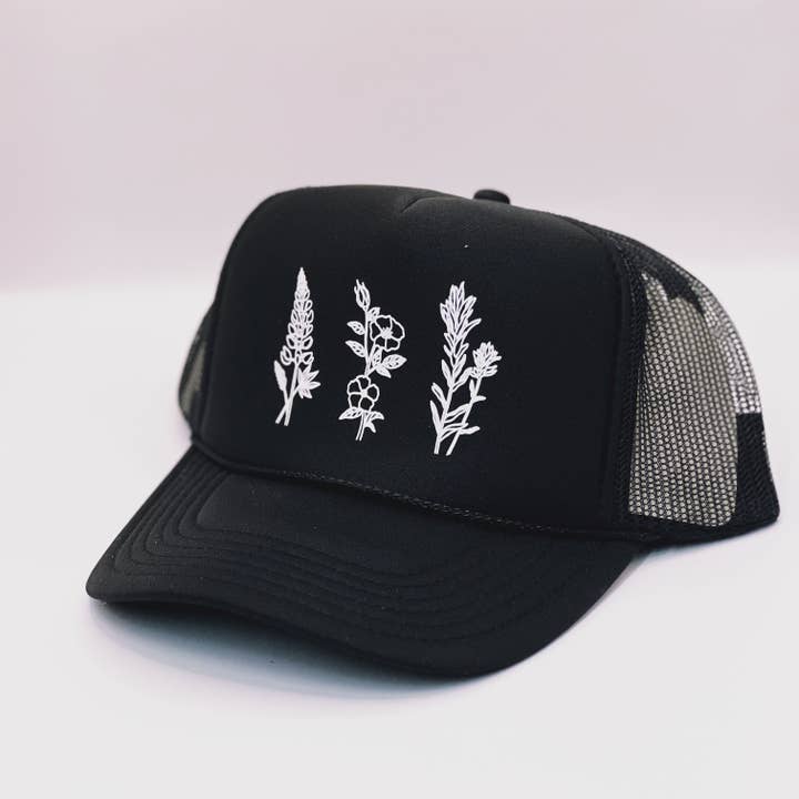 Made of Mountains - Wholesale Trucker Hat - Unisex - Wildflowers Adult Trucker Hat: Black