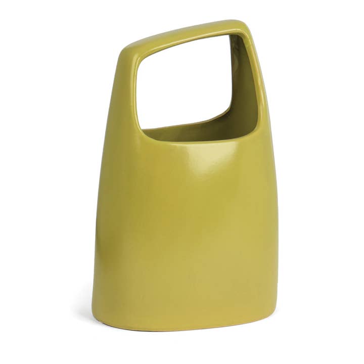 Oval Green Ceramic Planter with Handle for wholesale by Willow Group