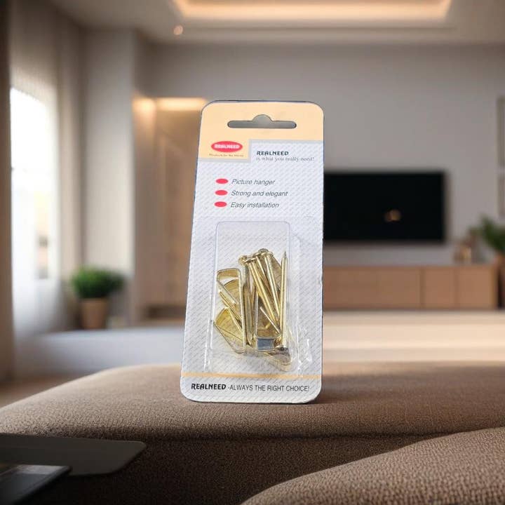 REALNEED Brass Picture Hanger Set - 10 Pcs, 20lbs Capacity for wholesale by ABA Imports Ltd.