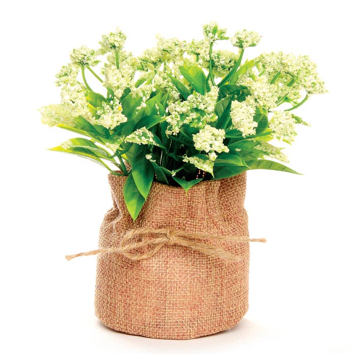 White No Petal Flower In Burlap Bag for wholesale by Blossom Bucket & Crossroads Home