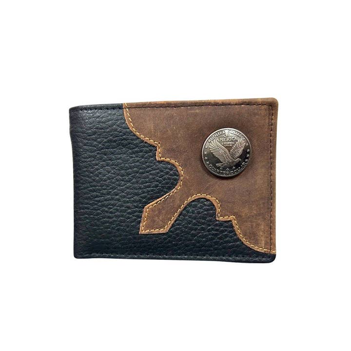 Leather Impressions Inc - Wholesale Wallet - Men's - Mixed Media Bifold Rodeo Wallet with Medallion AB191515