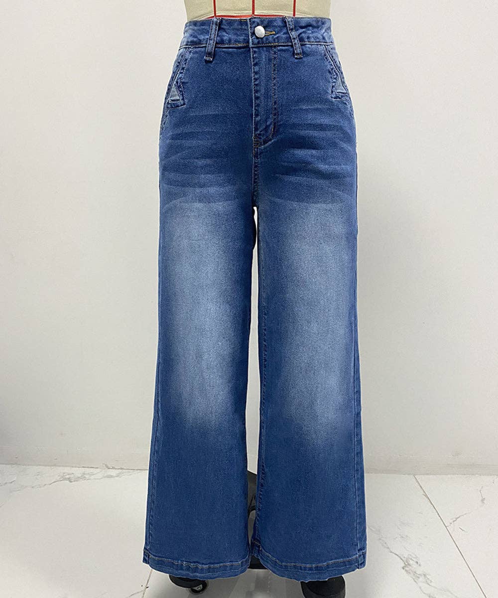 Blå Broderede brede strækjeans for engroshandel på Faire3