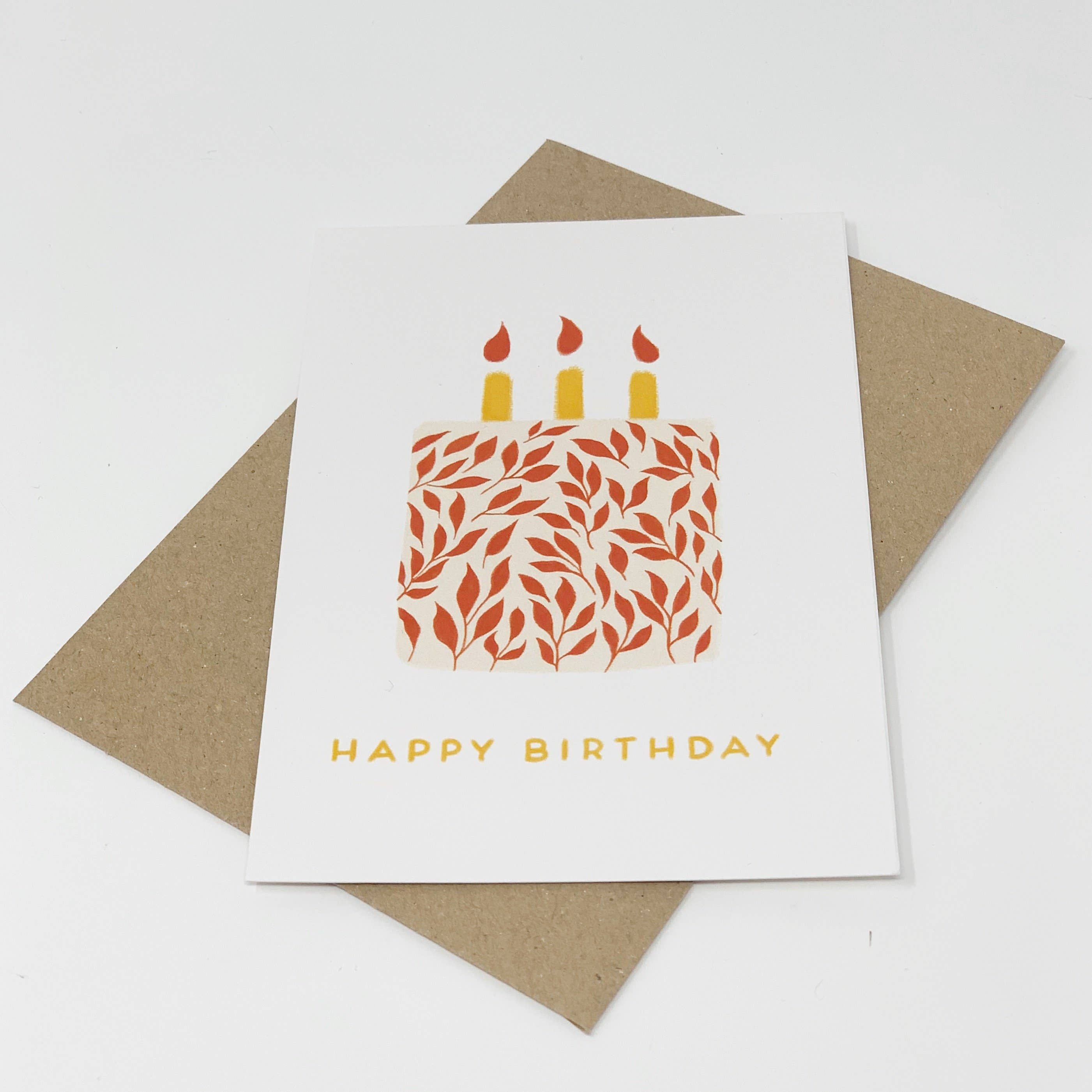 Lomond Paper Co – wholesale Birthday card – Happy Birthday - Cake with Red Leaf Design2