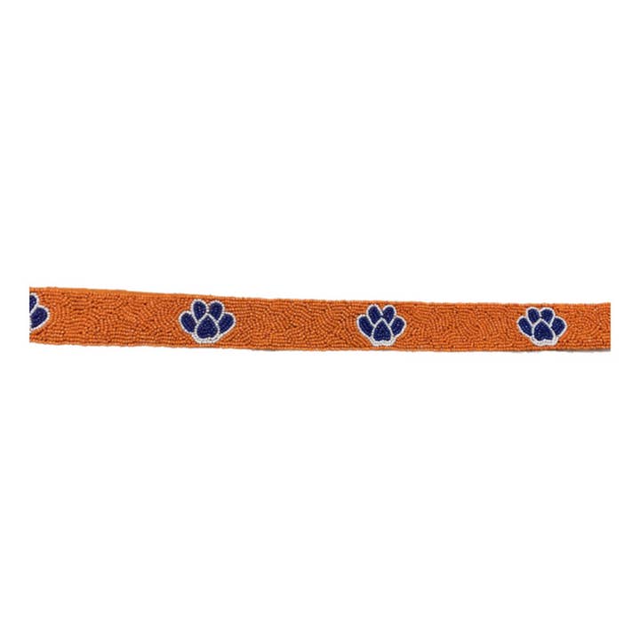 Game Day Seed Bead Bag Strap - Orange w/ Blue Paws for wholesale by Golden Lily