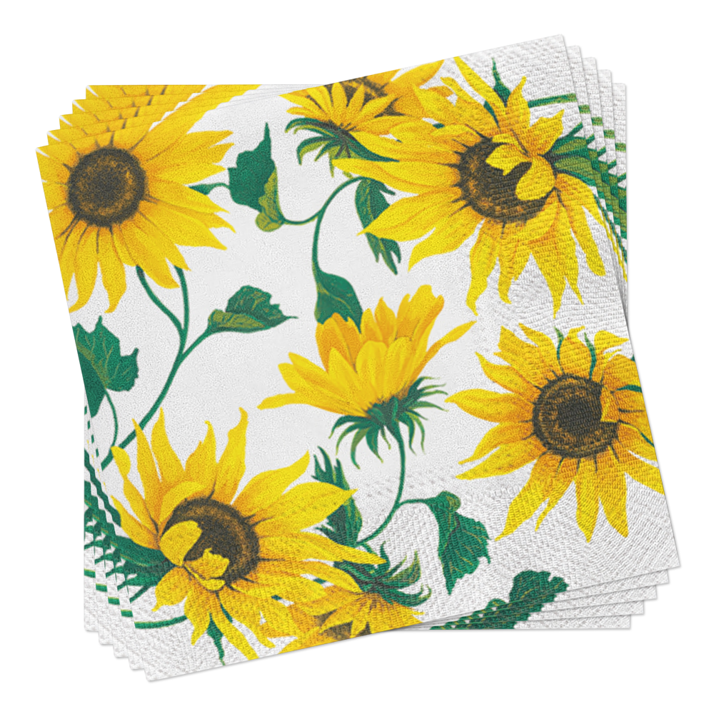 European Excellency – Guardanapo descartável por atacado – Girassóis em guardanapos de papel de coquetel branco2