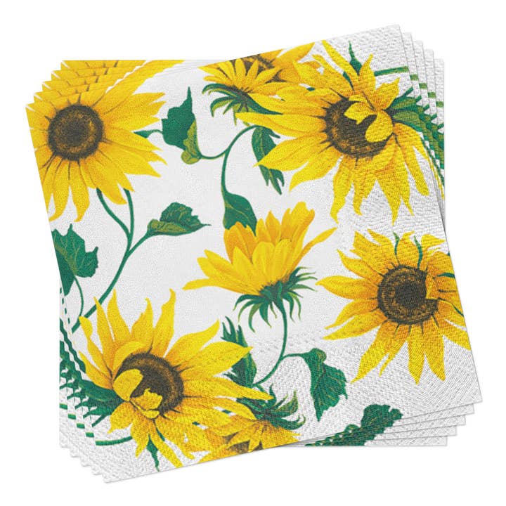 European Excellency - Vente Serviettes jetables - Tournesols sur serviettes en papier cocktail blanc2