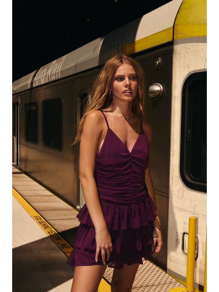 Purple TIERED SKIRT SLEEVELESS MINI DRESS for wholesale on Faire1