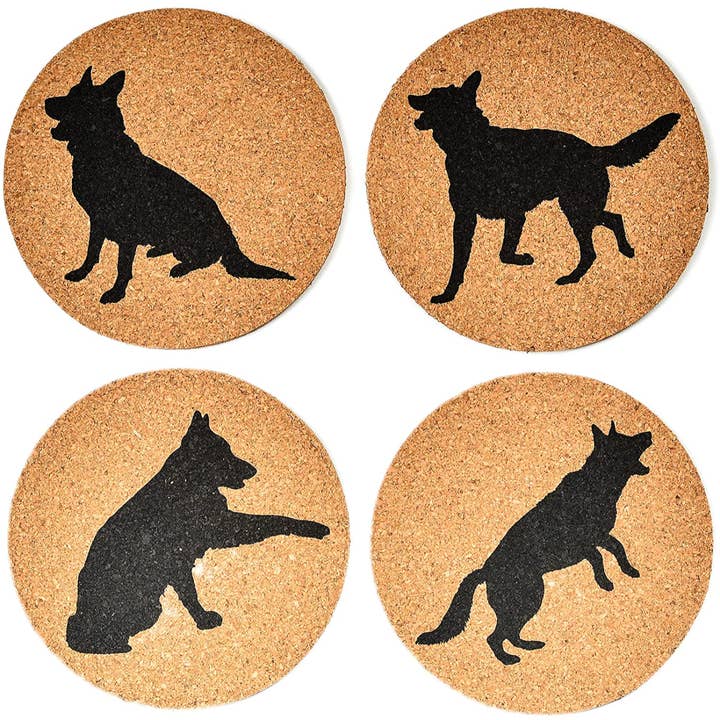 German Shepherd Cork Coasters (Set of 4) for wholesale by Greenline Goods