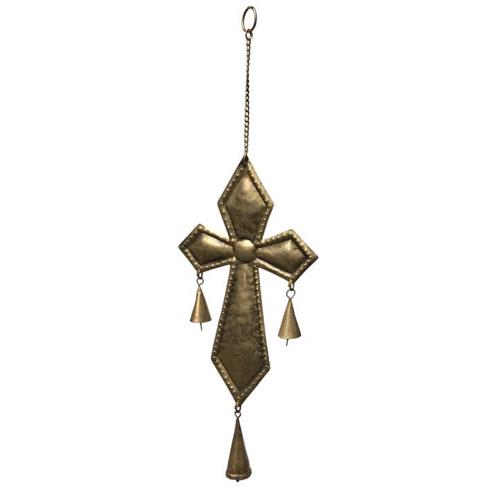St. Joseph Metal Cross Hanging Chapel Bells Wind Chime for wholesale by Wilco Home