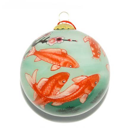 Bola de cristal pintada a mano, koi dorado y flores de cerezo para venta al por mayor de World Treasure Trading