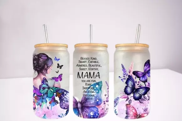 SubliMasterUK – wholesale Dricksglas och koppar – 13 oz frostat glas med bambulock – Mors dag, mönster 31