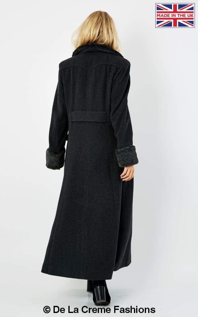 De La Creme Fashions - Venta al por mayor Abrigos de piel/piel sintética - Mujer - Abrigo maxi de mezcla de lana para mujer con cuello y puños de pelo sintético estilo militar6